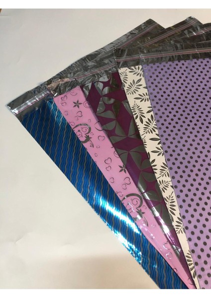 5 Adet Tek Desen 30X35 Yapışkanlı Hediye Ambalaj Paketi Metalize Hediye Poşeti modelleri