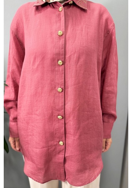 Keten Gömlek Açık Gül Kurusu 25YGSTNK4056 fırsatları