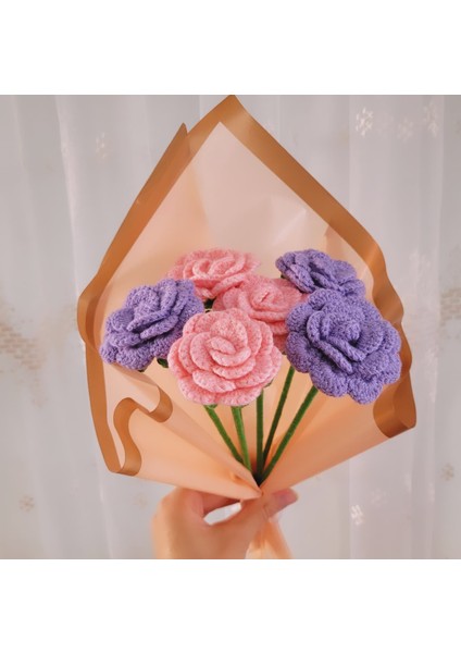 Örgü Çiçek Buketi, Örgü Gül Buketi, Şeker Pembe-Lila Renk Karışık Yapay Çiçek, Anneler Günü Sevgililer Günü Özel Günler Hediye Yapay Çiçek, Gift And Flowers fırsatları