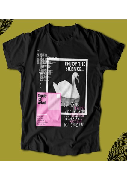 'swan - Kuğu - Enjoy The Silence‘ Baskılı 'regular-Fit' Unisex Tişört