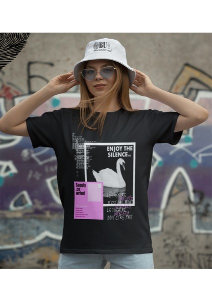'swan - Kuğu - Enjoy The Silence‘ Baskılı 'regular-Fit' Unisex Tişört