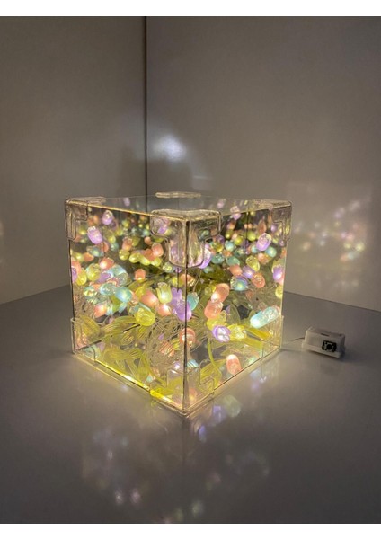 Renkli Lale Aynalı Gece Lambası, 3D Küp, Pilli, Kendin Yap, Masaüstü Hediye indirimleri