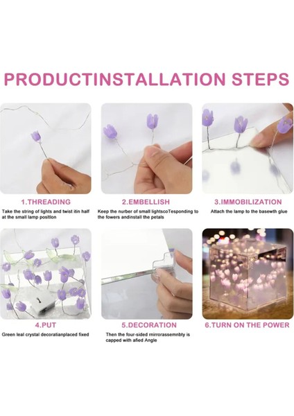 Renkli Lale Aynalı Gece Lambası, 3D Küp, Pilli, Kendin Yap, Masaüstü Hediye