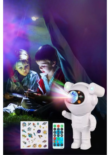 Renkli Kumandalı Astronot Model Gece Lambası, Stickerlı, Eğlenceli ve Şık Tasarım