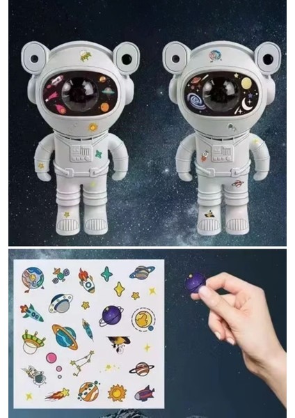 Renkli Kumandalı Astronot Model Gece Lambası, Stickerlı, Eğlenceli ve Şık Tasarım