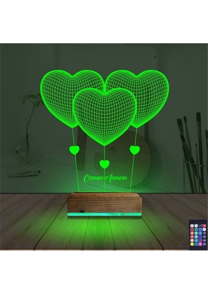 Renkli 3D Kalp Masa Lambası, Sevgiliye Kişiye Özel Hediye