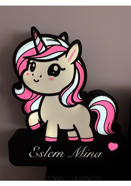 Pembe Unicorn Desenli Duvara Monte Lamba, USB Açık ve Kapa Anahtarlı, Şık Tasarım