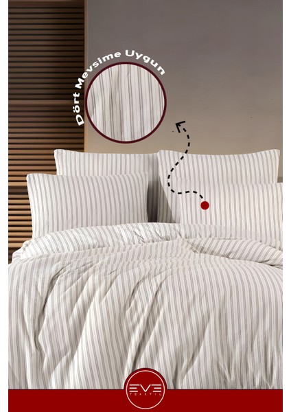 Saten Çizgili Çift Kişilik Lüks Nevresim Takımı Set 200X200 cm fırsatları