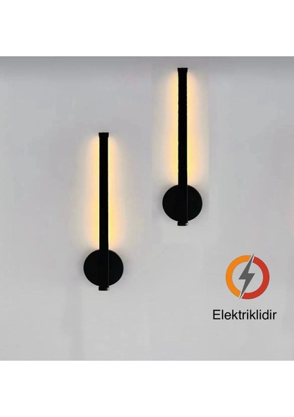 2'li Siyah Ledli Dekoratif Gün Işığı Aplik, 50 Cm, Elektrikli