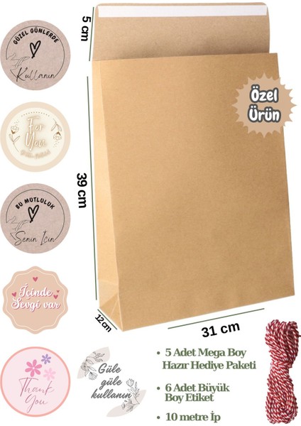 3lü Özel Gün Seti Mega Boy Yapışkanlı Hediye Ambalaj Paketi 5li 10 mt Ip 6lı Büyük Etiket