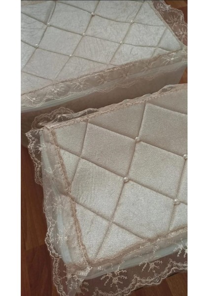 Kadife Işlemeli 3'lü Bohça, Inci-Güpürlü, Şık ve Zarif Nişan, Gelin ve Damat Hediyesi modelleri