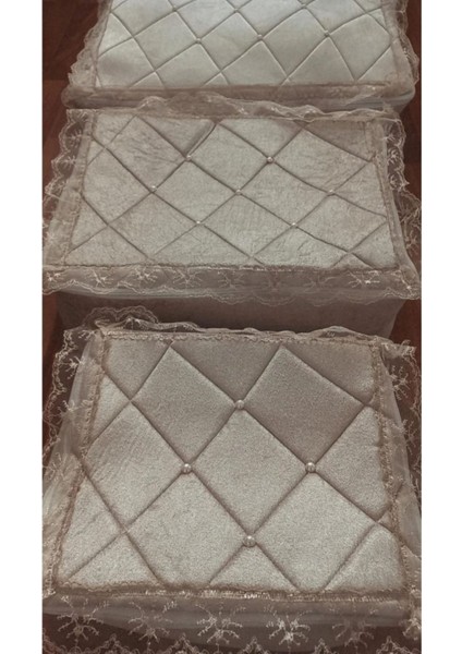 Kadife Işlemeli 3'lü Bohça, Inci-Güpürlü, Şık ve Zarif Nişan, Gelin ve Damat Hediyesi fırsatları