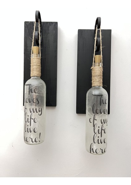 Şık Siyah Ahşap Dekoratif Ferforje Ledli Buzlu Cam Şarap Şişesi Aplik Set indirimleri