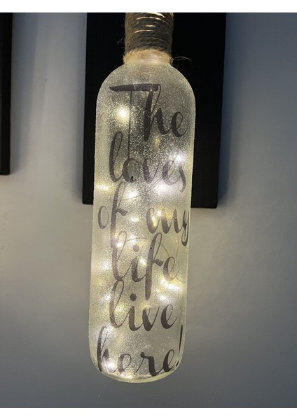 Şık Siyah Ahşap Dekoratif Ferforje Ledli Buzlu Cam Şarap Şişesi Aplik Set