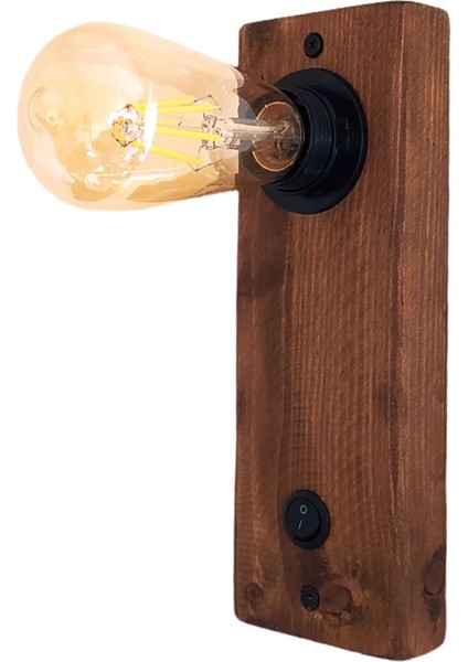 Kahverengi Doğal Ahşap Duvar Aplikası, Rustik Stil, 25 Cm, Edison Işıklandırma.