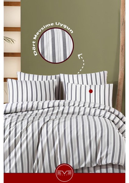 Saten Çizgili Çift Kişilik Lüks Nevresim Takımı Set 200X200 cm fırsatları
