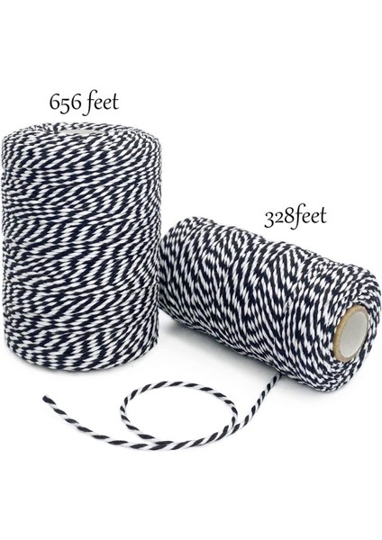 200 Metre (Bobin) Siyah-Beyaz Kutu ve Ambalaj Süsleme Ipi Bileklik Ipi Hediye Paketleme Ipi