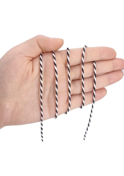 200 Metre (Bobin) Siyah-Beyaz Kutu ve Ambalaj Süsleme Ipi Bileklik Ipi Hediye Paketleme Ipi