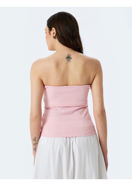 Yeni Sezon Kolsuz Straplez Yaka Slim Fit Drapeli Ribanalı Üst fırsatları
