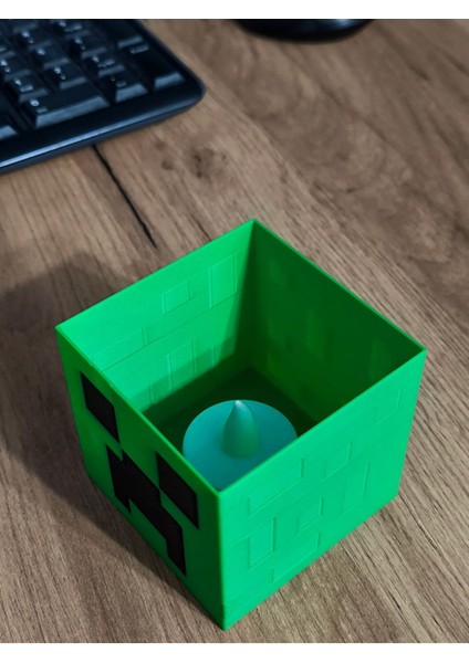Yeşil Minecraft Creeper Kafası Aydınlatma Masa Lambası - LED Mum Hediyeli modelleri