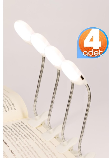4 Adet Mini LED Okuma Işığı Mandallı Çok Fonksiyonlu Beyaz