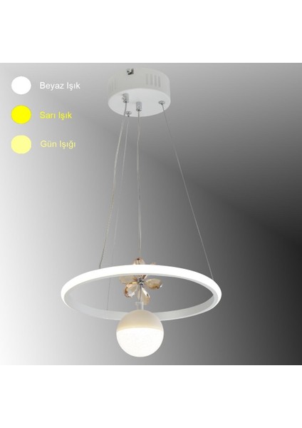 TT037-YUV-BY Tt Aydınlatma Yuvarlak Model Mat Beyaz Tek Toplu 3 Renk Modüllü Ledli Avize