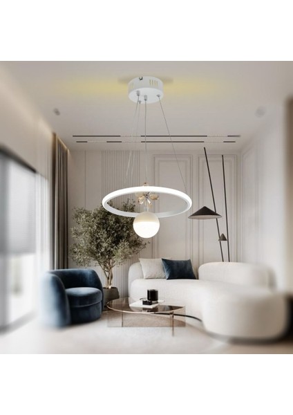 TT037-YUV-BY Tt Aydınlatma Yuvarlak Model Mat Beyaz Tek Toplu 3 Renk Modüllü Ledli Avize