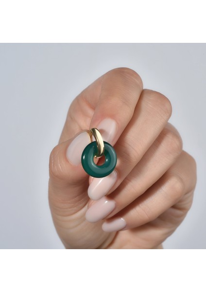 14 Ayar Altın Kaplama Gerçek ve Doğal Donut Onyx Yeşil Taşlı Halka Küpe - ES00155 fiyatları