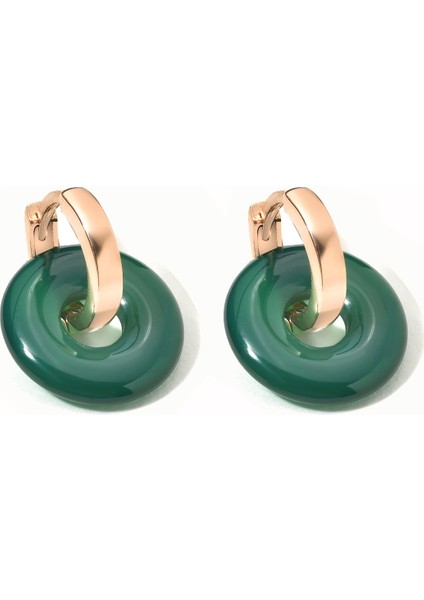14 Ayar Altın Kaplama Gerçek ve Doğal Donut Onyx Yeşil Taşlı Halka Küpe - ES00155 fırsatları