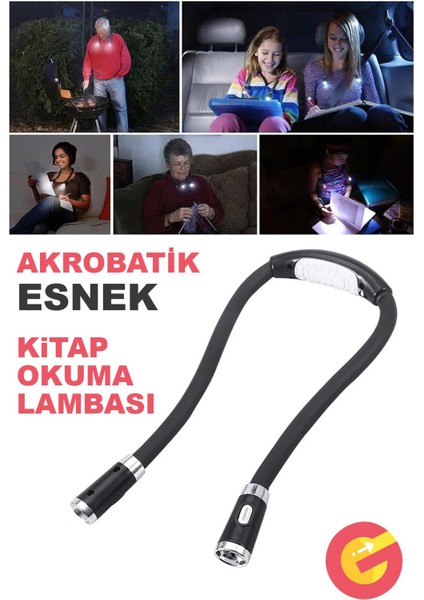 Esnek LED Boyun Işığı, Pilli, Çalışma ve Okuma Için Uygun, Siyah