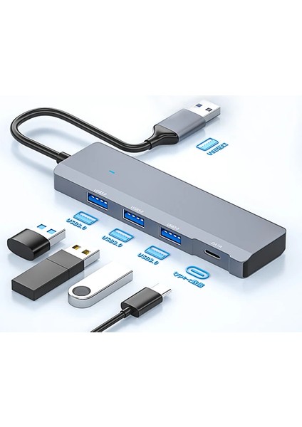 Ally ADS-309A 4in1 USB To USB + Type-C Hub Adaptör Çevirici Dönüştürücü Ço? - YKD5770-8957