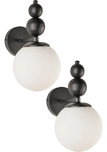 Şık 2'li Siyah Kasa Beyaz Camlı Duvar Aplikası