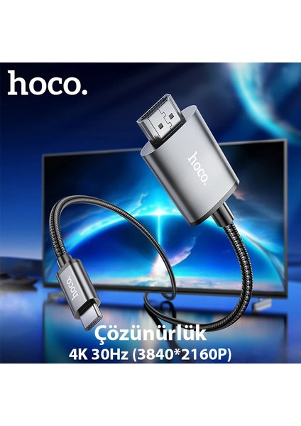 Hoco UA27 Type-C To HDMI Hdtv Dönüştürücü Adaptör (4k 30Hz) KABLO-(1903) - YKD5443-3852