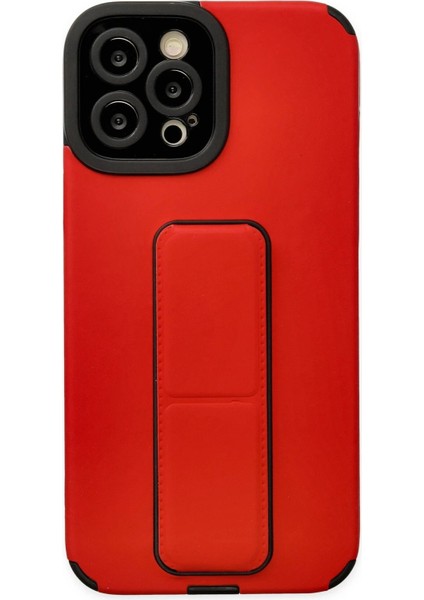 iPhone 12 Pro Max Kılıf Mega Standlı Silikon - Kırmızı - YKD9211-2476