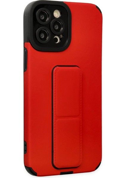 iPhone 12 Pro Max Kılıf Mega Standlı Silikon - Kırmızı - YKD9211-2476