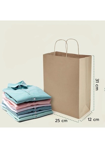 Burgu Saplı Kraft Kağıt Hediye Çantası 10 Adet 25X12X31