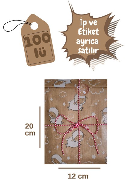 100 Adet 12X20 Kutu ve Ambalaj Paketi Kurban Bayramıtemalı Hediye Poşeti