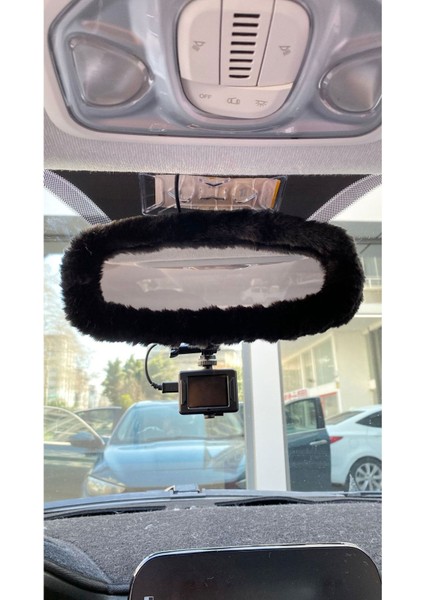 Peluş Dikiz Aynası Kılıfı Süs Siyah, Şık ve Sevimli Araç Için Aksesuar