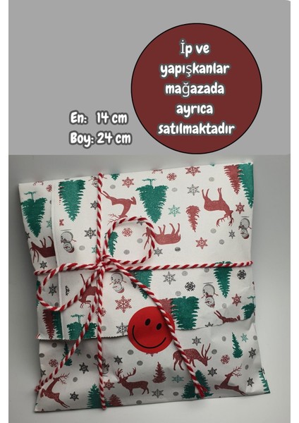 20 Adet 14X24 Hazır Hediye Ambalaj Paketi Yılbaşı Kardan Adam Çam Geyik Desenli