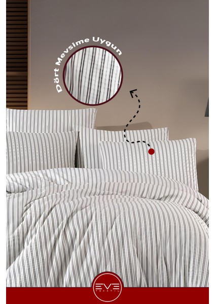 Saten Çizgili Çift Kişilik Lüks Nevresim Takımı Set 200X200 cm fırsatları
