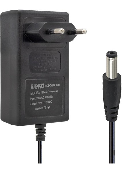 12 Volt 2 Amper 24 Watt Plastik Kasa Priz Tipi Adaptör (5.5x2.5 Uçlu)