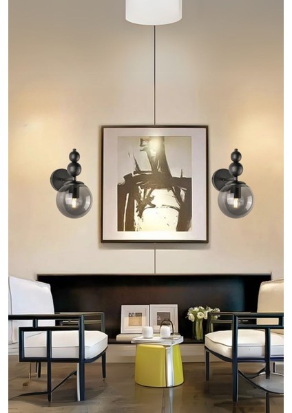 Şık Siyah Duvar Aplikası, Fume Cam Detaylı, Pilsiz Tasarım