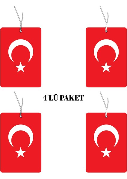 4'lü Türk Bayrağı Tasarımlı Dekoratif Oto Araç Araba Kokusu ve Aksesuarı(Cute Esanslı)