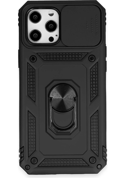 iPhone 12 Pro Max Kılıf Pars Lens Yüzüklü Silikon - Siyah - YKD2975-2846