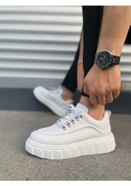 JY010 Cloud Bağcıklı Cilt Erkek Günlük Sneaker Ayakkabı Cbt - Beyaz
