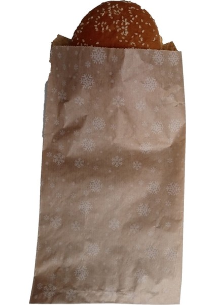 50 Adet Orta Boy Desenli Kraft Bozdolabı Poşeti kahvaltı Tost Sandviç Poşeti 16X30