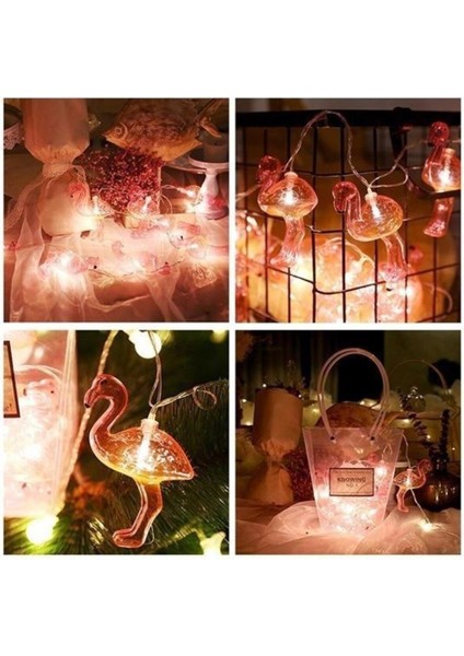 Renkli LED Flamingo Zinciri, Pilli, Dekoratif, 1.5 Metre, Aydınlatma