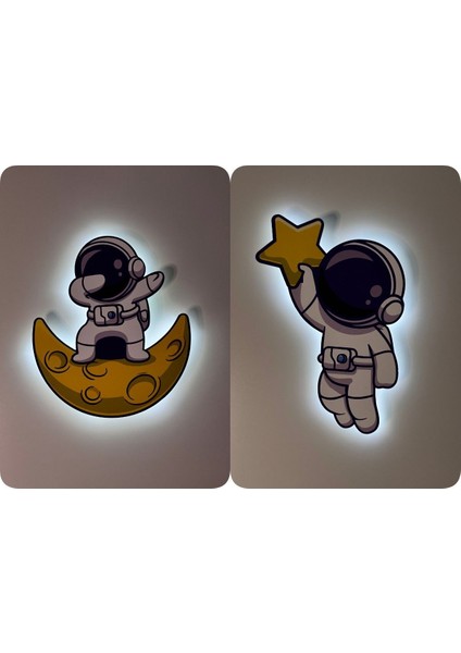 Renkli Astronotlu Çocuk Odası Gece Lambası Seti, Dekoratif ve Eğlenceli Işıklandırma