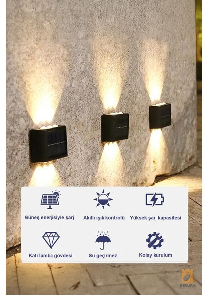 Güneş Enerjili Dekoratif Aplik Işık, Su Geçirmez, 6 Led, Sarı Günışığı fiyatları