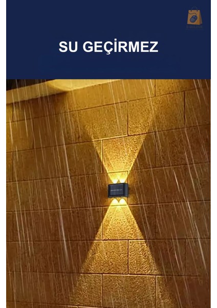 Güneş Enerjili Dekoratif Aplik Işık, Su Geçirmez, 6 Led, Sarı Günışığı